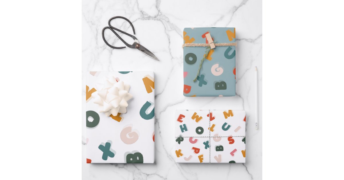 retro alphabet two tone wrapping paper sheets Zazzle