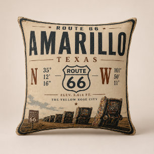 Retro Amarillo Route 66 Coordinates Throw Pillow