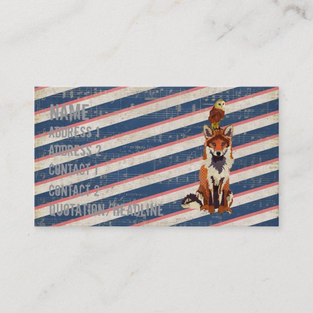 Retro Amber Fox & Owl  Business Card (Front)