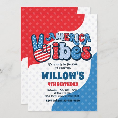 Retro America Vibes 4th Of July Birthday Party Invitation