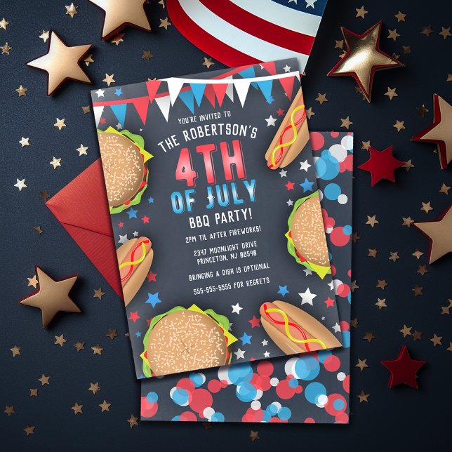 Retro American 4th of July BBQ Party Invitation (Classic American 4th of July BBQ Picnic Party Invitation
)
