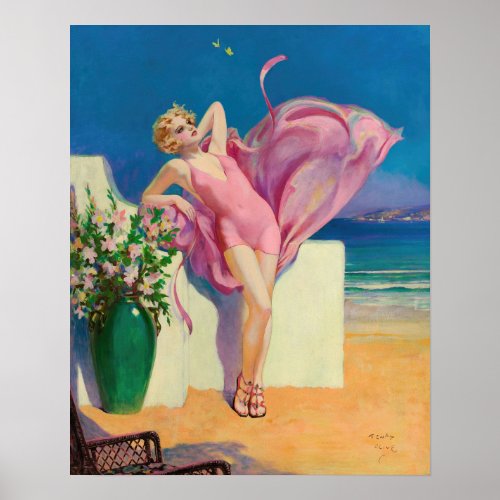 Retro American Art Print Seaside Flirtation Poster