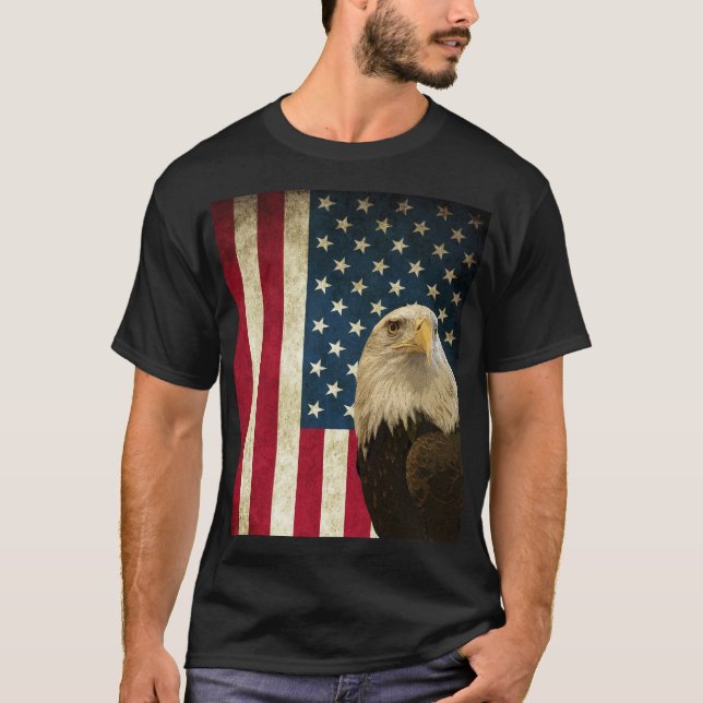 Retro American Bald Eagle USA Flag Unisex T-Shirt (Front)