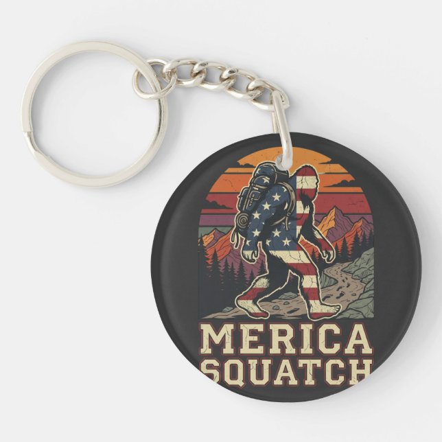 Retro American Bigfoot Sasquatch Nature  Keychain (Front)