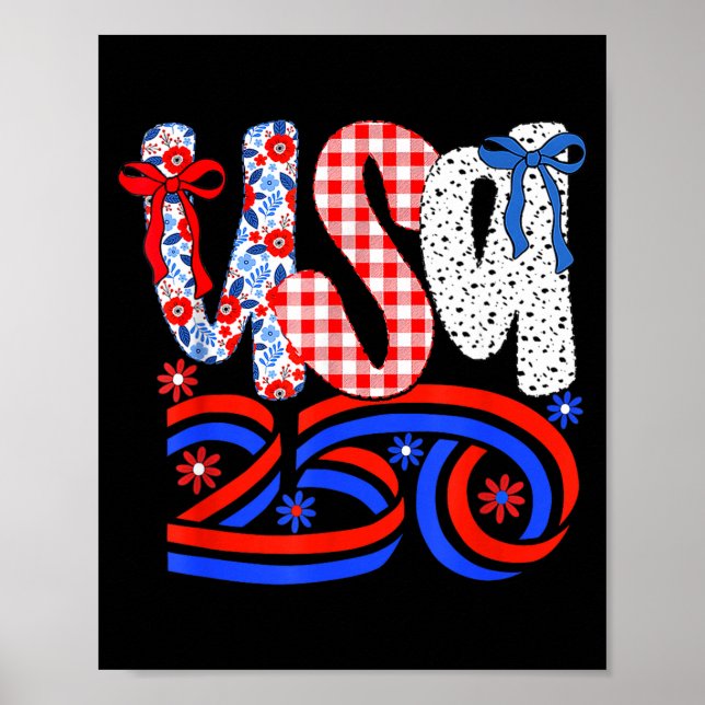 Retro American Coquette Bow 250 Flag Tee, 4th Of J Poster (Front)