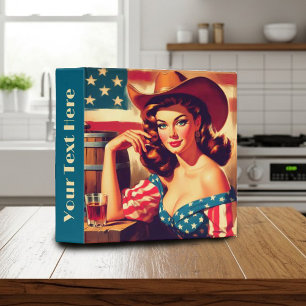 Retro American Cowgirl Pinup 3 Ring Binder