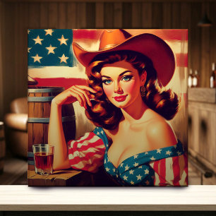 Retro American Cowgirl Pinup Ceramic Tile