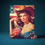 Retro American Cowgirl Pinup Jigsaw Puzzle<br><div class="desc">Retro American Cowgirl Pinup</div>