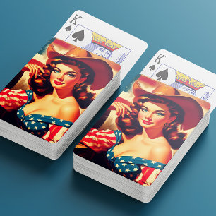 Retro American Cowgirl Pinup Poker Cards