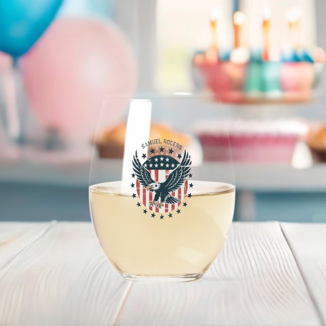 Retro American Eagle  Stemless Wine Glass (Insitu (Baby Shower))