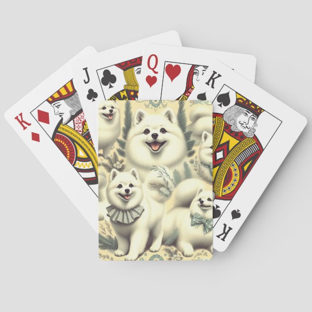 Retro American Eskimo Illustration Poker Cards (Back)