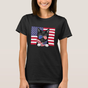 Retro American Flag 4th Of July Tuxedo Cat Dad Mom T-Shirt