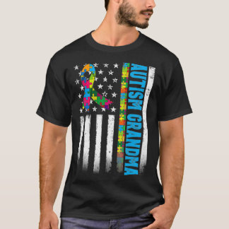 Retro American Flag Autism Grandma Awareness Autis T-Shirt