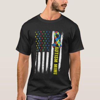 Retro American Flag Autism Mimi Awareness Autistic T-Shirt
