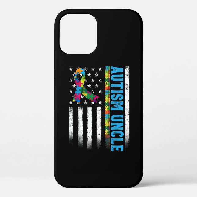 Retro American Flag Autism Uncle Awareness Case-Mate iPhone Case (Back)