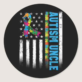 Retro American Flag Autism Uncle Awareness Classic Round Sticker