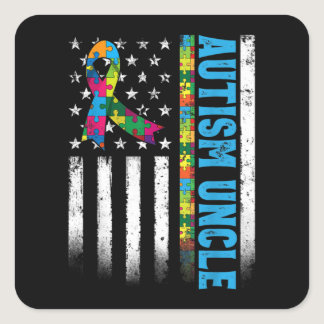 Retro American Flag Autism Uncle Awareness Square Sticker