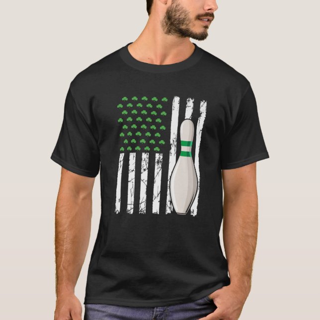 Retro American Flag Bowling Sport St. Patrick's Da T-Shirt (Front)