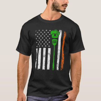 Retro American Flag Chef St Patricks Day Shamrock T-Shirt