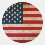 Retro American Flag Classic Round Sticker