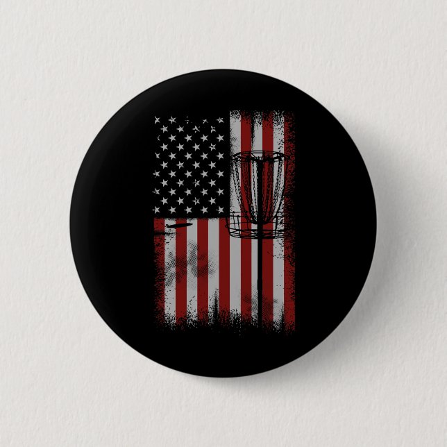 Retro American Flag Disc Golf Gift For Men Disc Go Button (Front)