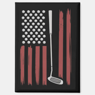 Retro American Flag Golf Golfer Funny Golf Club Magnet