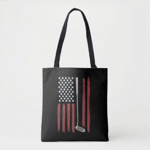 Retro American Flag Golf Golfer Funny Golf Club  Tote Bag