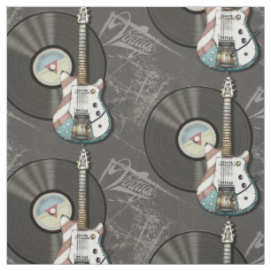 Retro American Flag Guitar And Vinyl Record Fabric
