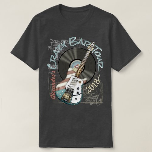 Retro American Flag Guitar And Vinyl Record T_Shirt