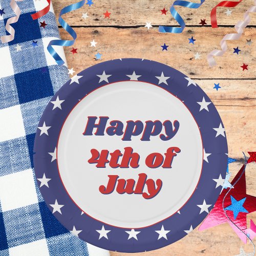 Retro American Flag Independence Day 4th July Paper Plates