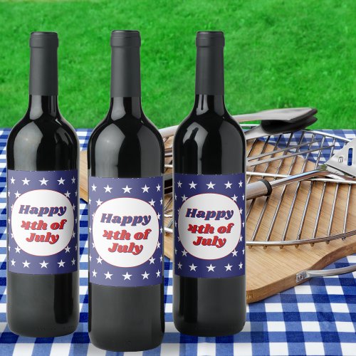 Retro American Flag Independence Day 4th of July Wine Label