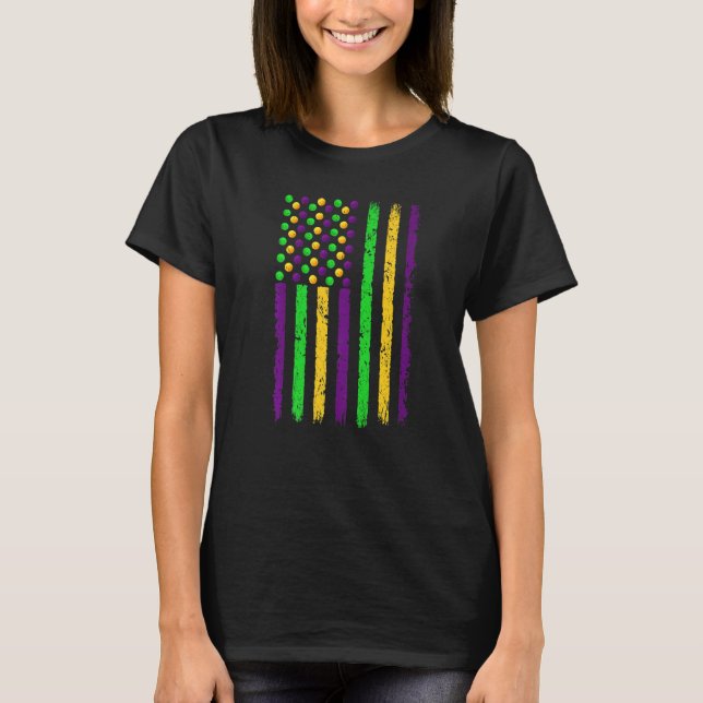 Retro American Flag Mardi Gras Funny US Mardi Gras T-Shirt (Front)