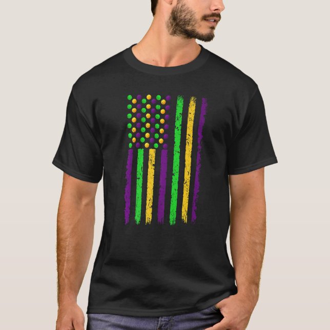Retro American Flag Mardi Gras Funny US Mardi Gras T-Shirt (Front)