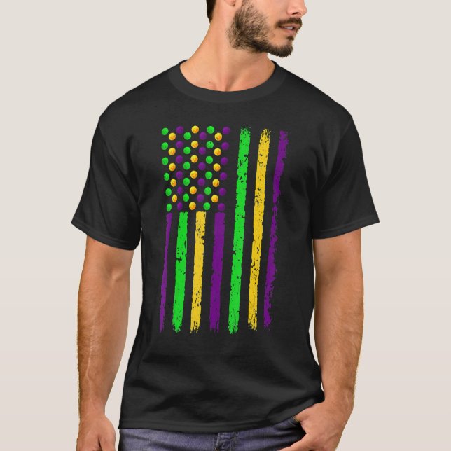 Retro American Flag Mardi Gras Funny US Mardi Gras T-Shirt (Front)