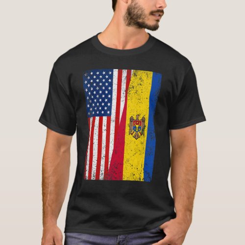 Retro American Flag  Moldova Flag Patriotic T_Shirt