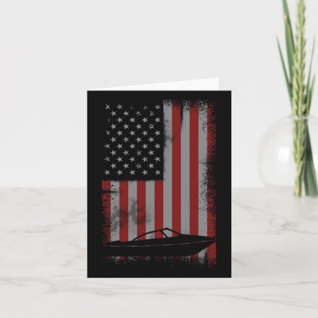 Retro American Flag Motor Boating Gift For Boater  Card (Front)