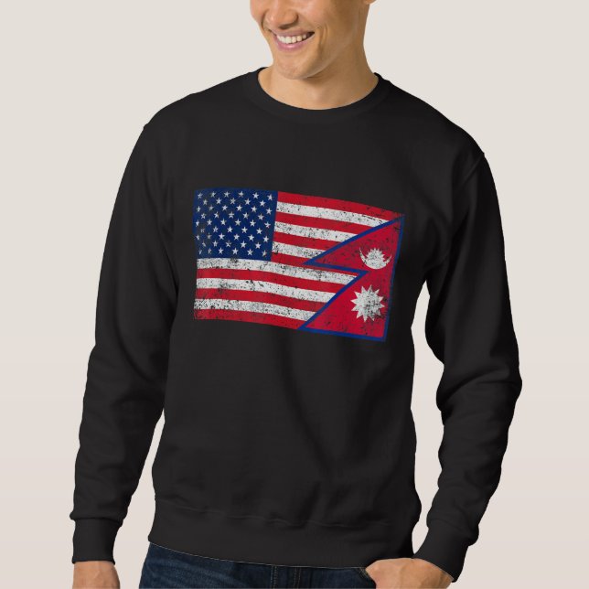Retro American Flag & Nepal Flag Patriotic Sweatshirt (Front)