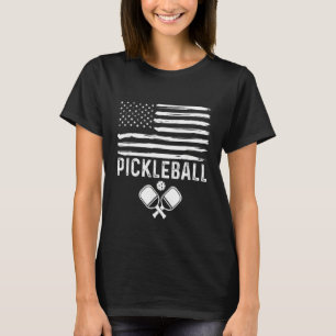 Retro American Flag Pickleball T-Shirt