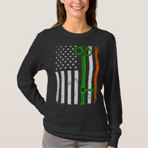 Retro American Flag Police St Patricks Day Shamroc T-Shirt