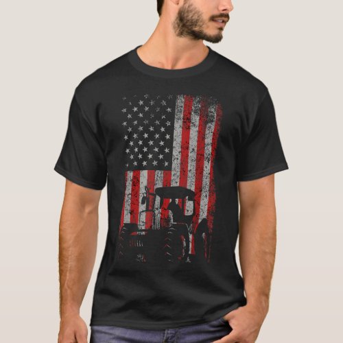 Retro American Flag Tractor Men Tractor Farm  T_Shirt