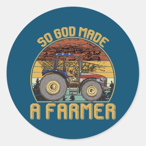 Retro American Flag Tractor So God Made A Farmer Classic Round Sticker