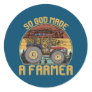 Retro American Flag Tractor So God Made A Farmer Classic Round Sticker