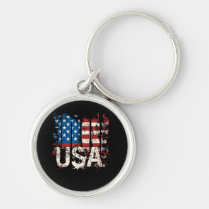 Retro American Flag USA 4th of July Keychain