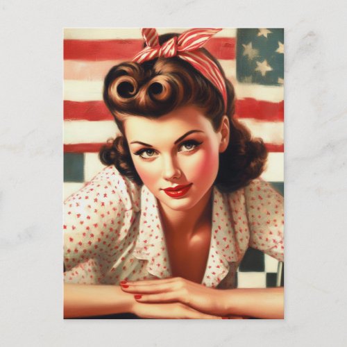 Retro American Girl Pin Up Art Postcard