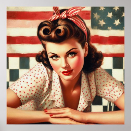 Retro American Girl Pin Up Art Poster