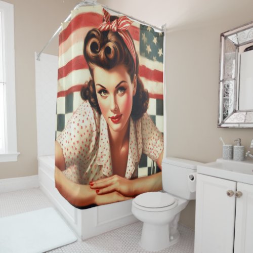 Retro American Girl Pin Up Art Shower Curtain