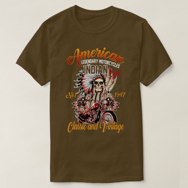 Retro American Motorcycle Indian For Old Biker  T-Shirt (Design Front)