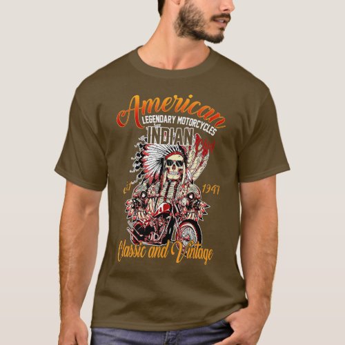Retro American Motorcycle Indian For Old Biker  T_Shirt