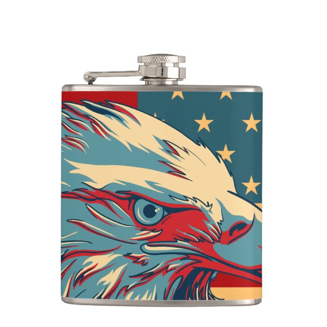 Retro American Patriotic Eagle Flag Flask (Front)
