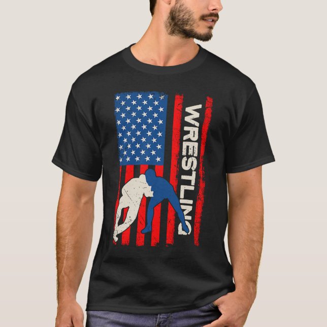 Retro American Patriotic Wrestling Apparel US Flag T-Shirt (Front)